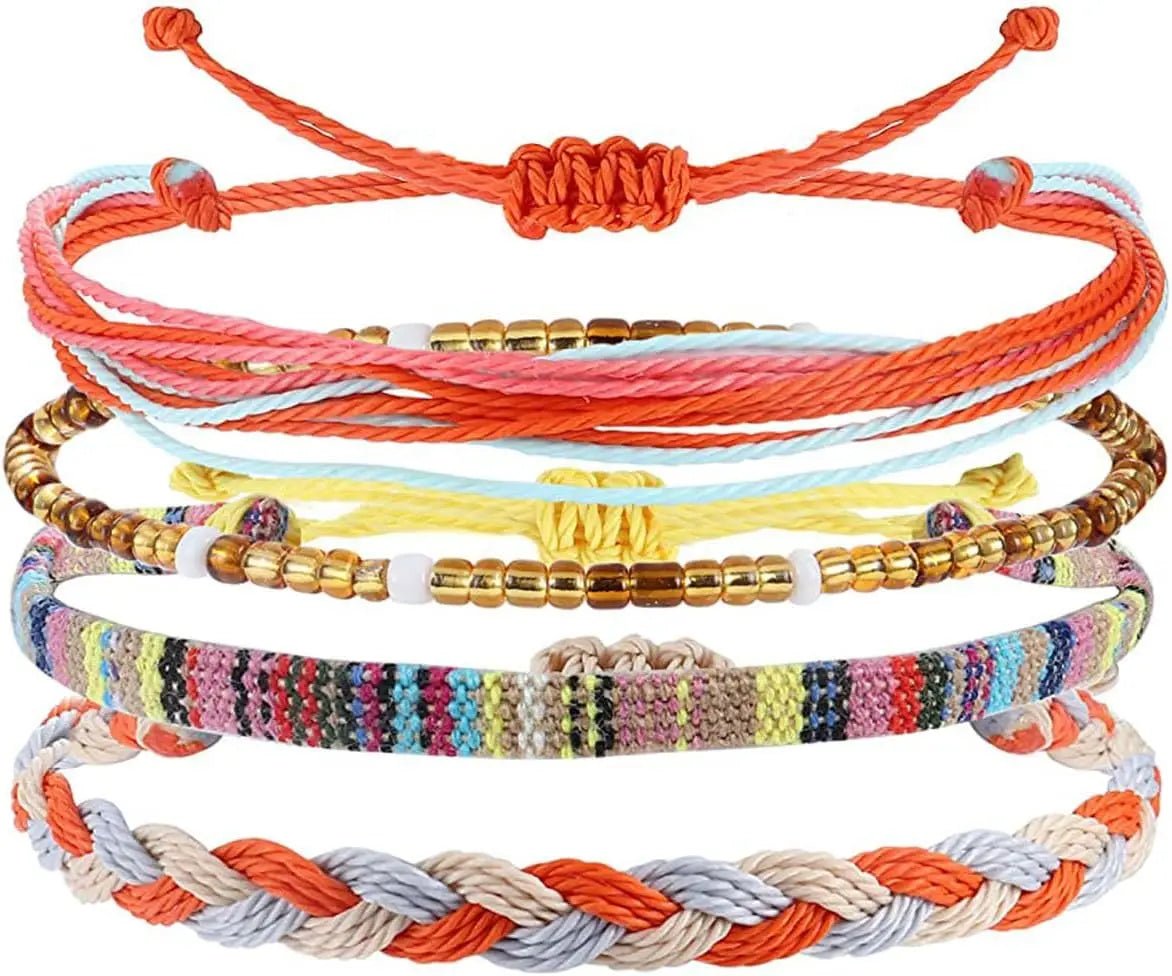 Beach Summer Ankle Bracelet for Women Teen Girls Waterproof , Handmade Braided Adjustable String Anklets Surfer Bracelets - memorylane shop