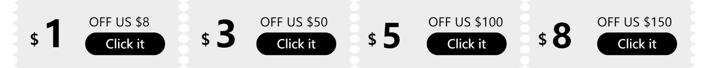 Set of discount buttons with varying amounts and 'Click it' text on a black background