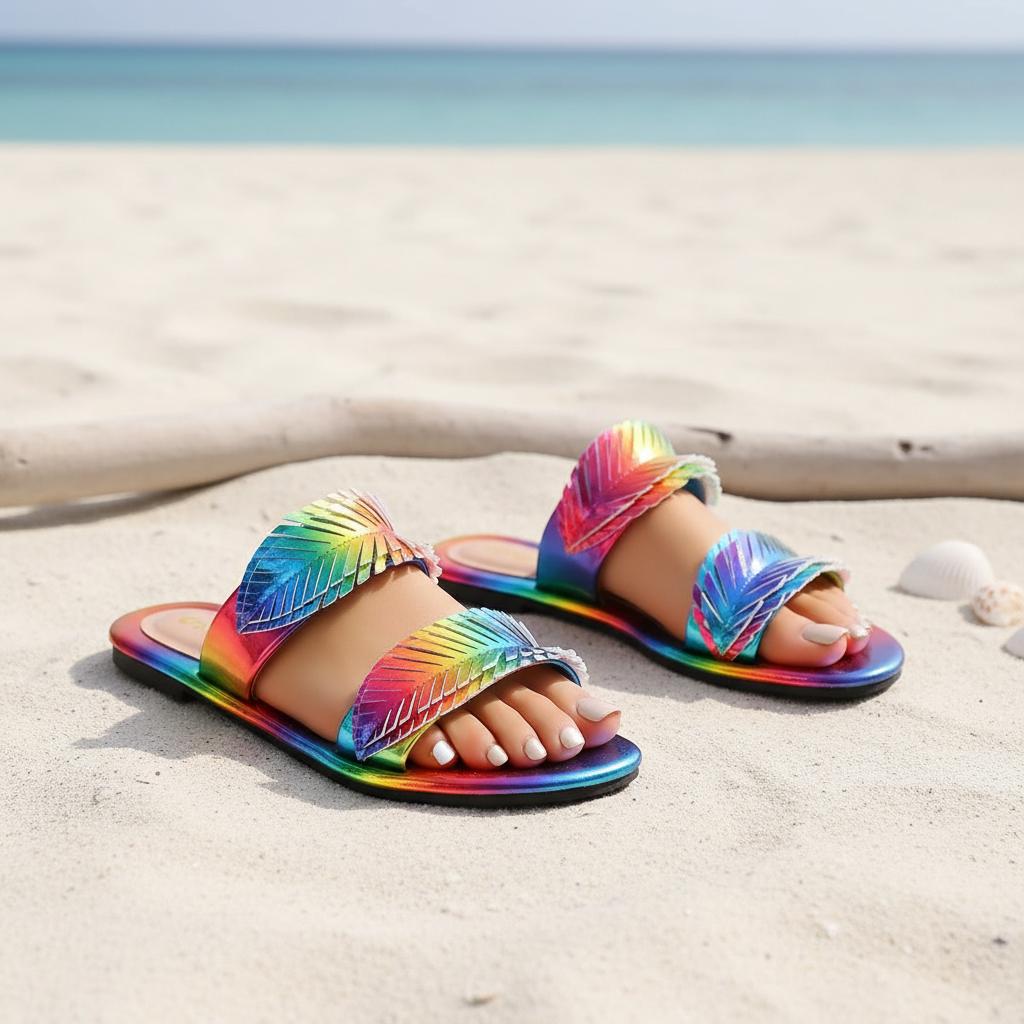Women's Iridescent Gradient One-Strap Sandals